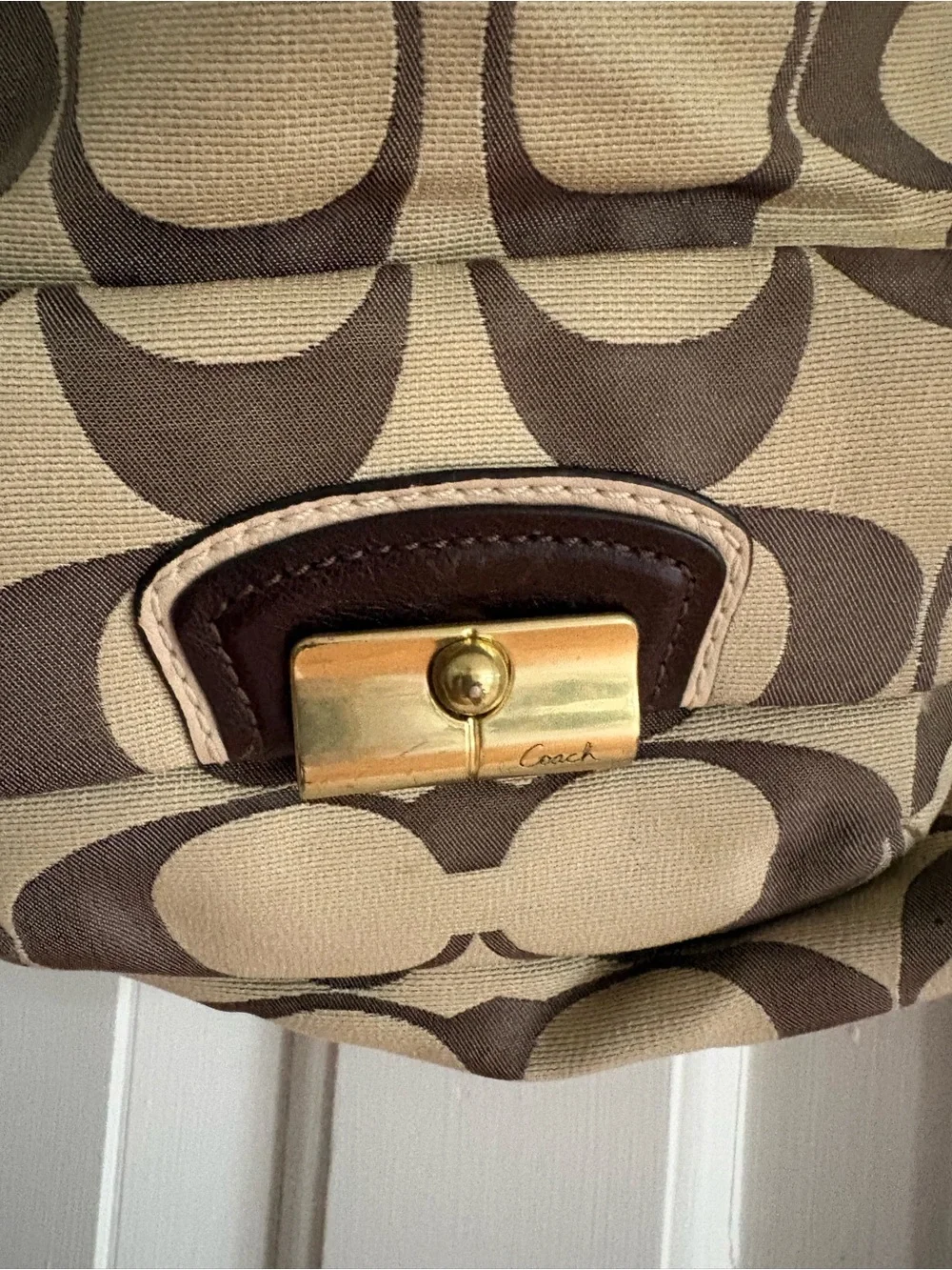 COACH Y2K Kristin Hobo Shoulder Bag Signature C Jacquard Canvas Brown Khaki